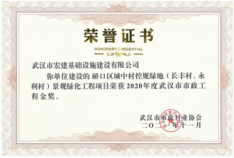 2020年度武汉市市政工程金奖（硚口区城中村控规绿地（长丰村、永利村）景观